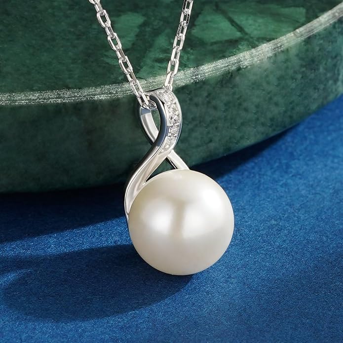 Iefil Valentines Day Gifts for Her - 925 Sterling Silver 10-11mm Freshwater Pearl Necklace, Anniversary Birthday Gifts for Women Wife Girlfriend