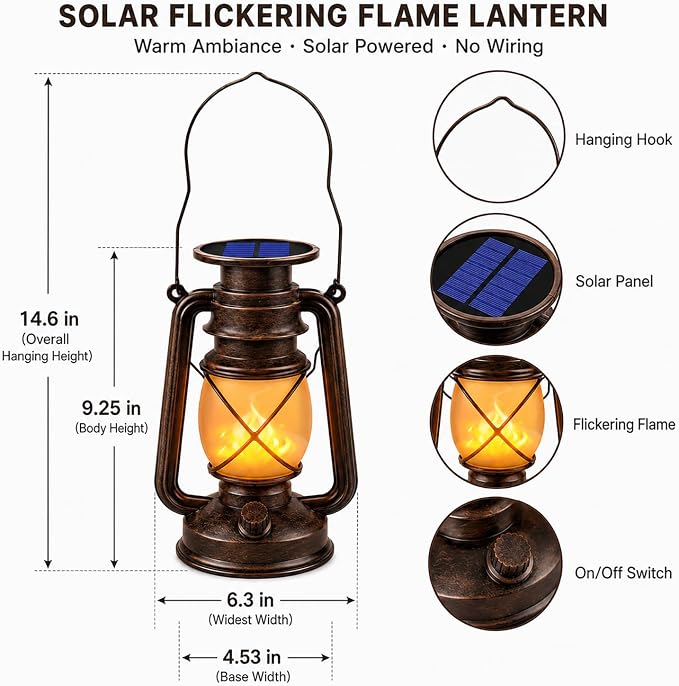 Marlrin Solar Lanterns Outdoor Waterproof 4 Pack LED Flickering Flame Light | - Image 6