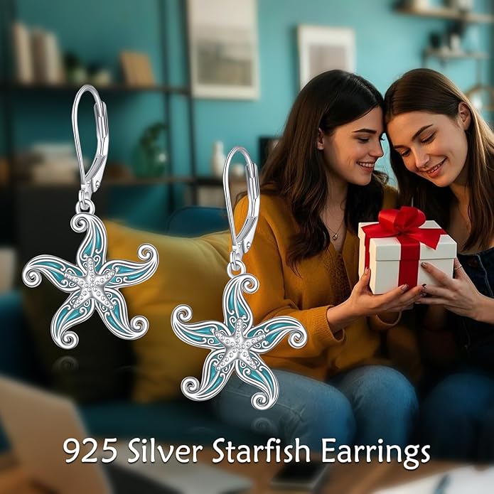 Beach Starfish Earrings for Women Sterling Silver Starfish Jewelry Gifts