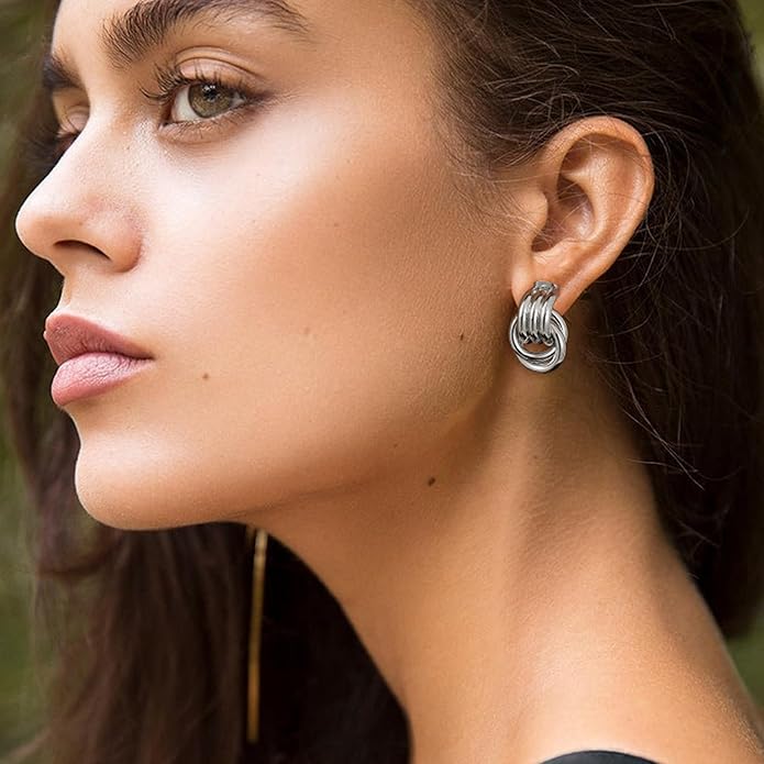Stocking Stuffers for Women Chunky Gold Knot Dangle Drop Earrings Trendy Statement Earrings Hypoallergenic Lightweight Gold Jewelry Women Christmas Gifts