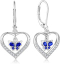 Butterfly Birthstone Heart Dangle Drop Earrings, 925 Strlings Silver 5A Cubic Zircon Leverback Earrings Jewelry Anniversary Birthday Gifts for Women
