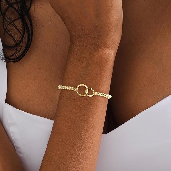 Valentines Day Gifts for Women Her - Beaded Stretch Handmade Ball Bracelets Cute Charm Bracelet Dainty Stackable Cross Heart Bow Wave CZ Jewelry Gifts Trendy Stuff
