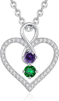 LOUISA SECRET Infinity Double Birthstone Necklace, 925 Sterling Silver Tiny Pendant Heart Necklace for Women Wife Her, Best Jewelry Gift Heart Jewelry Meaningful Gift for Valentine's Day, Christmas, Birthday Anniversary