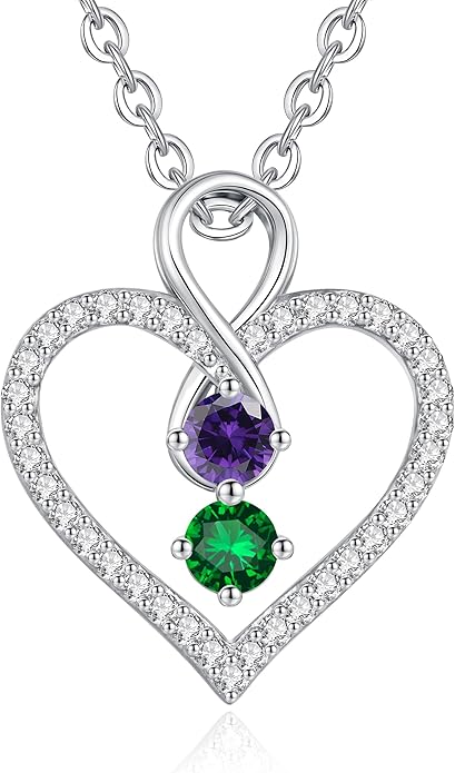 LOUISA SECRET Infinity Double Birthstone Necklace, 925 Sterling Silver Tiny Pendant Heart Necklace for Women Wife Her, Best Jewelry Gift Heart Jewelry Meaningful Gift for Valentine's Day, Christmas, Birthday Anniversary
