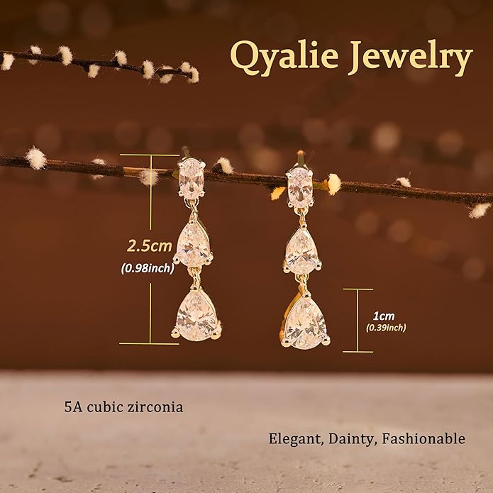 Dangle Drop Earrings for Women Wedding Bridal Rhinestone Long Cubic Zircon Dangling Crystal Chandelier Sparkly 14K Gold Plated Dainty Trendy Jewelry