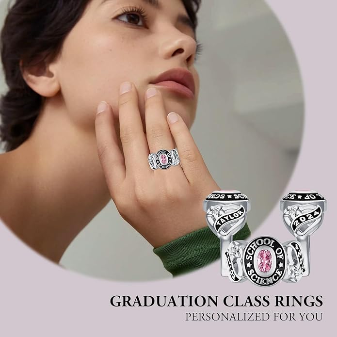 Custom Class Rings Personalized Birthstone Rings High School College Ring 925 Sterling Silver Engraved 2025 Graduation Jewelry Gifts for Women Size 4-15