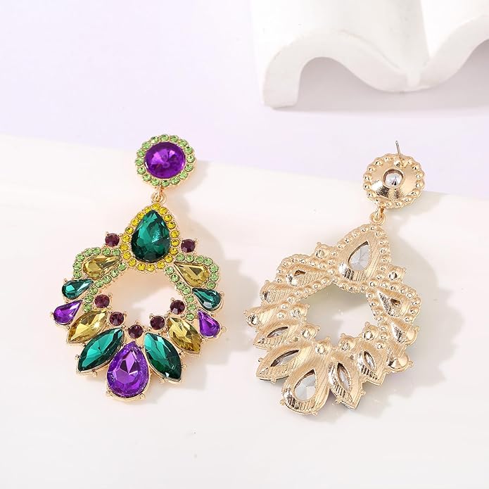 Fashion Rhinestone Statement Drop Dangle Earrings Large Colorful Crystal Chandelier Earrings for Women Bridal Wedding Party Prom