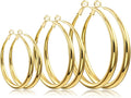 EXGOX Sterling Silver Hoop Earrings - Hypoallergenic, Lightweight, Chunky, 14K Real Gold Plated, Big Large Hoops for Women