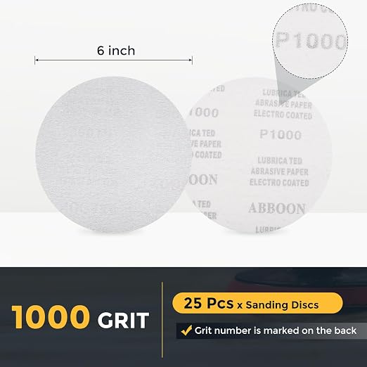 HARFINGTON 25 Pcs 6 Inch Sanding Disc 1000 Grit White Aluminum Oxide | Hook and - Image 2