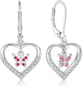 Butterfly Birthstone Heart Dangle Drop Earrings, 925 Strlings Silver 5A Cubic Zircon Leverback Earrings Jewelry Anniversary Birthday Gifts for Women