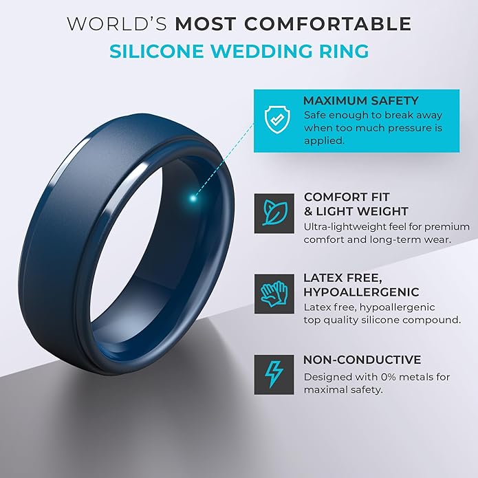 ThunderFit Silicone Rings for Men - 7 Rings / 4 Rings / 1 Ring Step Edge Rubber Wedding Bands 10mm Wide - 2.5mm Thick