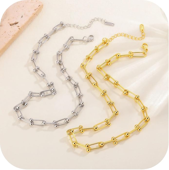 Paperclip Chain Necklace for Women, Chunky Gold & Silver Cuban Link Choker, Hypoallergenic Zinc Alloy Statement Jewelry
