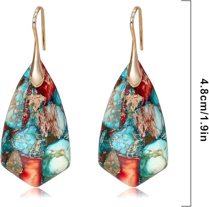 Natural Stone Earrings Multishape Dangle Drop Earrings Boho Stone Earring for Women
