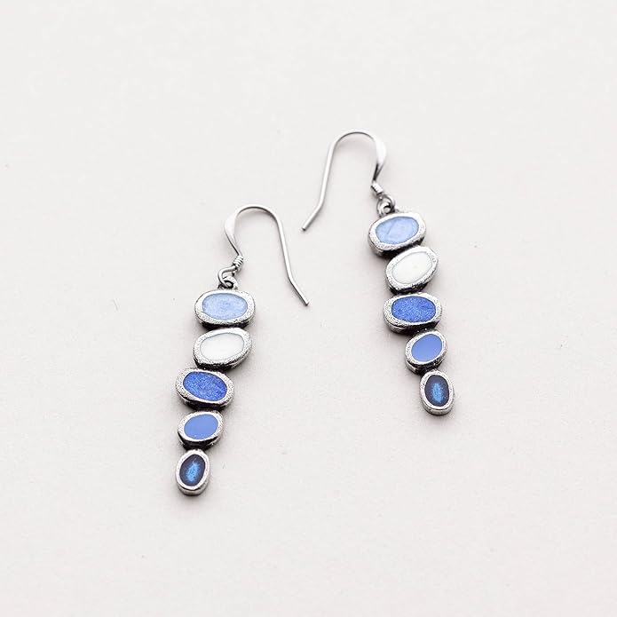 Danforth Tango/Glacier Earrings – Handcast Pewter 1 5/16" Earrings – Surgical Steel French Wires – Made In USA