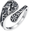 Vintage Adjustable Thumb Rings 925 Sterling Silver Sunflower/Red Cardinal/Butterfly/Turtle/Skull Ring Jewelrry for Women Men