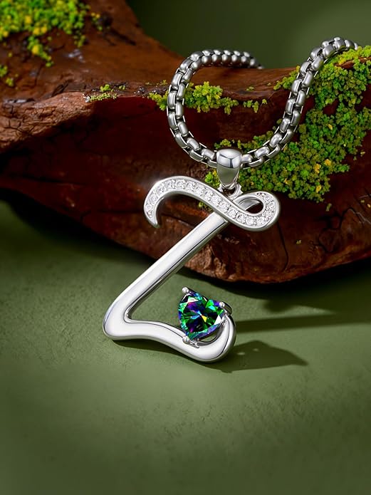 Valentines Day Gifts for Women Alphabet A to Z Initial Birthstone Pendant Necklaces for Women - 18k White Gold Plated Personalized Name Jewelry Valentine Mothers Day Birthday Gifts for Women Her Girlfriend