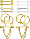 Hoeudjo 14Pcs 14G Surgical Steel Chain Dangle Nipple Rings Barbell Piercing Jewelry Retainer for Women