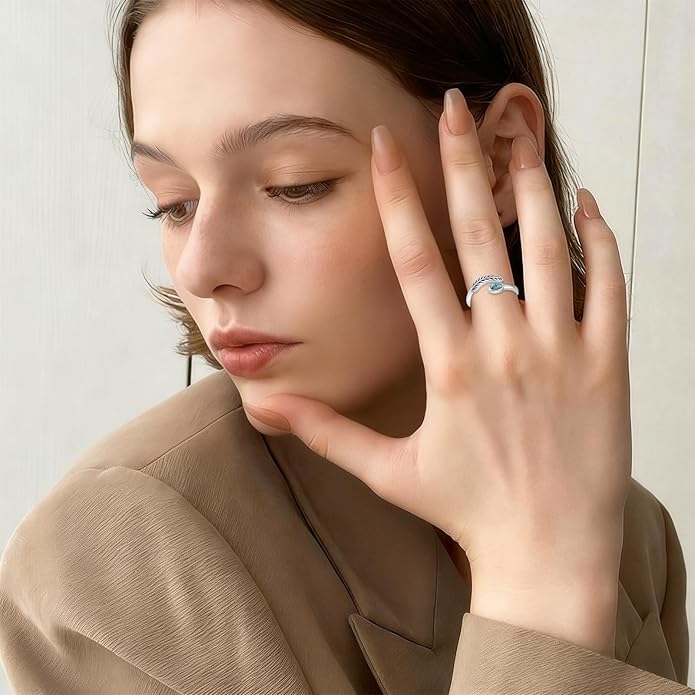 Turquoise/Moss Agate/Moonstone/Black Onyx/Lapis Lazuli/Labradorite/Tiger Eye Feather Ring 925 Sterling Silver Adjustable Ring Western Thumb Rings Vintage Jewelry Gifts for Women