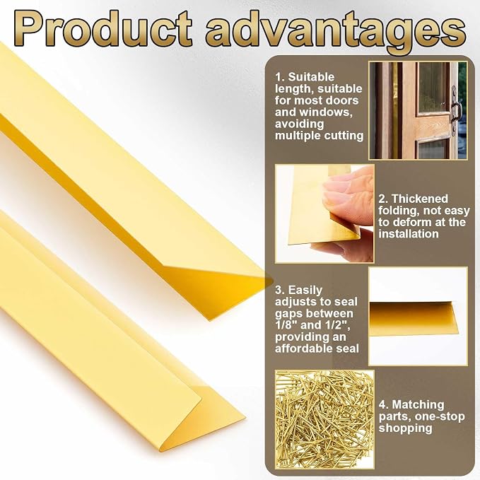 Zonon 2 Pcs 29/32" W x 3' L Spring Bronze Weather Stripping Metal Brass Weather - Image 3