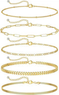 DEARMAY Gold Bracelets for Women Waterproof, 14K Gold Plated Jewelry Sets Trendy Thin Dainty Stackable Cuban Link Paperclip Chain Bracelet Pack Fashion Accessories Gifts for Womens