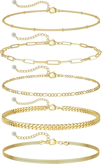 DEARMAY Gold Bracelets for Women Waterproof, 14K Gold Plated Jewelry Sets Trendy Thin Dainty Stackable Cuban Link Paperclip Chain Bracelet Pack Fashion Accessories Gifts for Womens