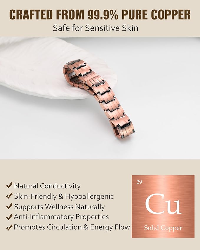 Jecanori Pure Copper Bracelet for Men, 5X Strength Magnetic Bracelets for Men with 5,000 Gauss Ellipses Magnets & Premium Butterfly Clasp