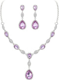 EleQueen Women's Cubic Zirconia Teardrop Y-Necklaces Dangle Earrings Jewelry Sets for Brides Bridesmaids
