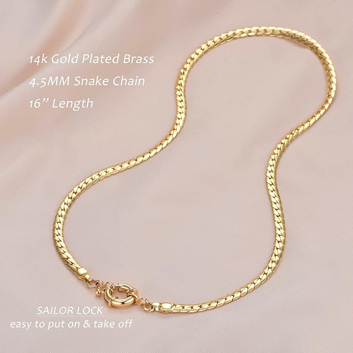 Natural Freshwater Baroque Pearl Necklace 14K Gold Plated Dainty Choker Necklace for Women Girls Snake Chain/Cuban Link/Paperclip/Ball Beaded Chain/Tennis Chain Fashion Jewelry for Gift