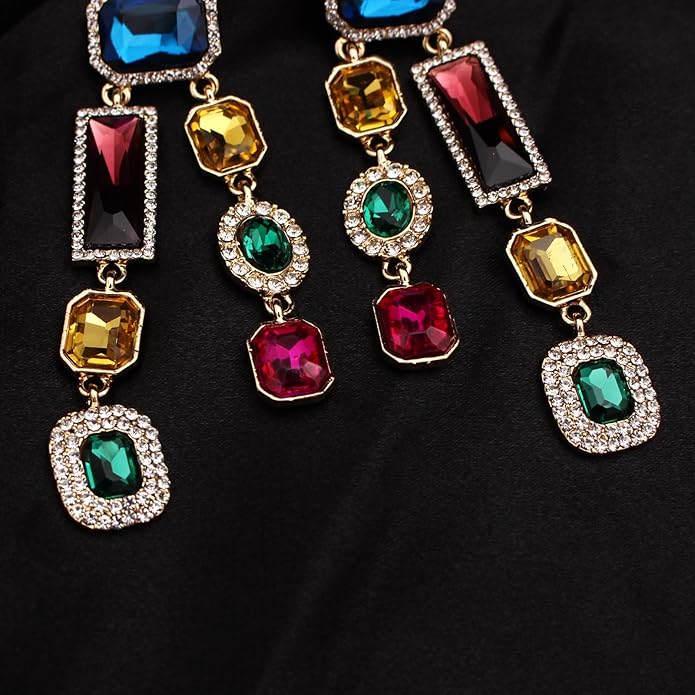 Vintage Rectangle Teardrop Chandelier Earrings, Art Deco Wedding Austrian Crystal Drop Dangle Earrings for Women Party Prom