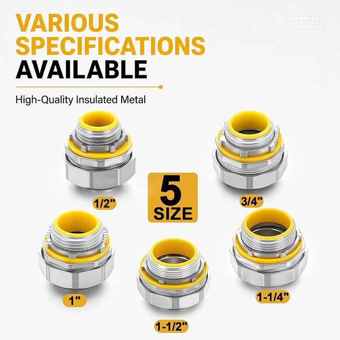 Gisafai 10 Pcs Liquid Tight Connector Straight Insulated Zinc Die Cast Metal - Image 6