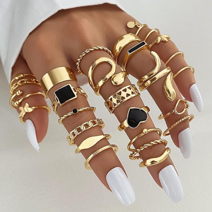 19-36 Pcs Gold Boho Knuckle Rings Set for Women, Vintage Stackable Dainty Joint Finger Gold Jewelry Set with Love Pearl and Sparkling Crystals