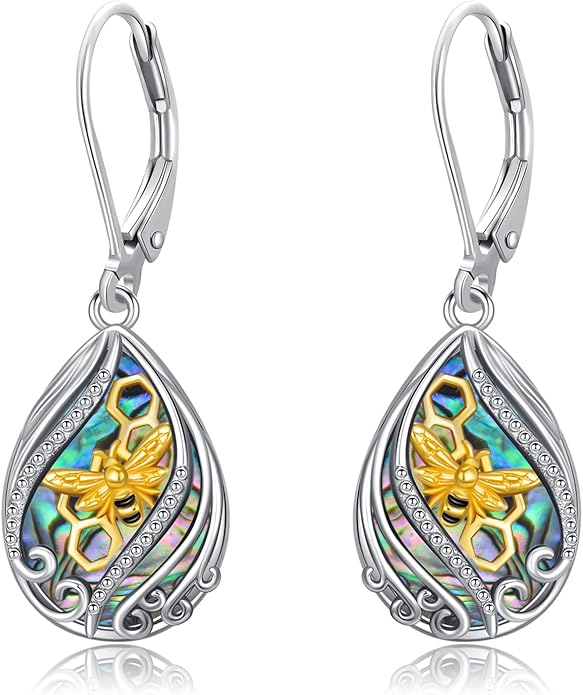 Animal Earrings 925 Sterling Silver Abalone Shell Dangle Drop Earrings Leverback Earrings Cute Animal Jewelry Gifts for Women Girlfriend
