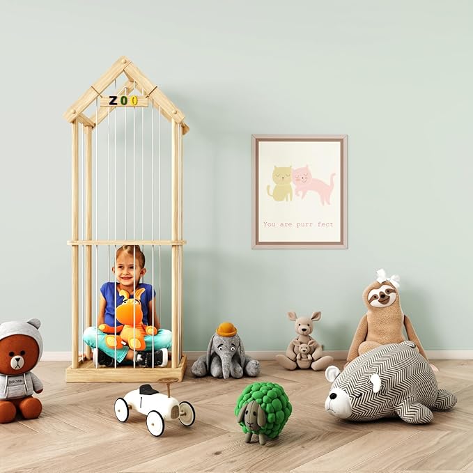 Stuffed Animal Storage Stuffed Animal Zoo Wood Soft Toy Organizer Plush Toy Holder Nursery Room Organizer Zoo Cage Stuffed Animal Holder with Zoo Pattern Gift for Nursery Playroom