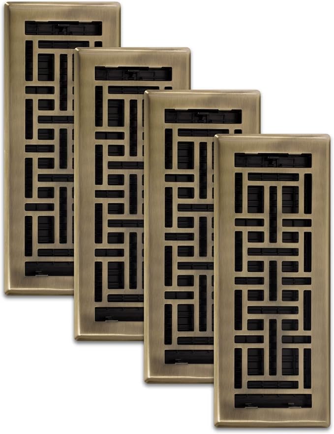 Decor Grates AJH412-A Oriental Floor Register, 4x12 Inches, Antique Brass Finish by DecorGrates