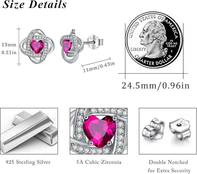 MEDWISE 925 Sterling Silver Birthstone Stud Earrings for Women Birthday Jewelry Gifts for Daughter Mother Women Valentines Day Gifts for Her