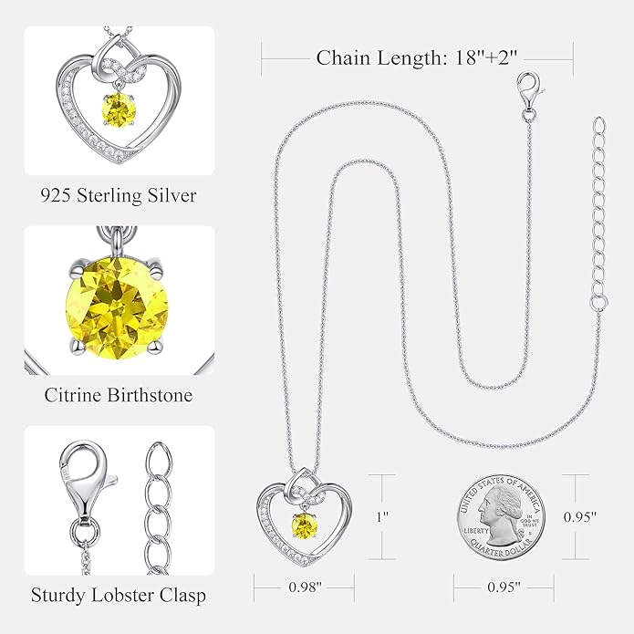 Heart Birthstone Necklaces Gifts for Women Wife, Jewelry for Women Wedding Anniversary Birthday Gifts for Wife Girlfriend Mom Christmas Valentines Gifts S925 Sterling Silver