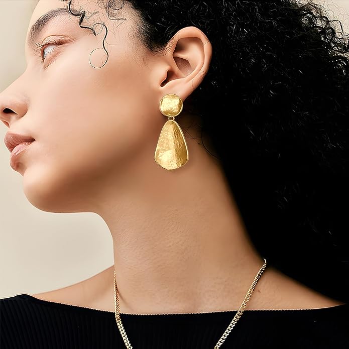 YUJIE Gold Plated Earrings for Women Geometric Chunky Dangle Earring Trendy Silvery Two-Tone Statement Jewelry