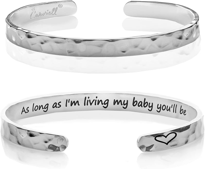 Carviell Engraved Cuff Bracelets for Women – Inspirational, Friendship, Love, Mom, Daughter, Sister, Christian, Graduation, Memorial & Wedding Gifts – 80+ Phrases – Stainless Steel, Gift-Ready