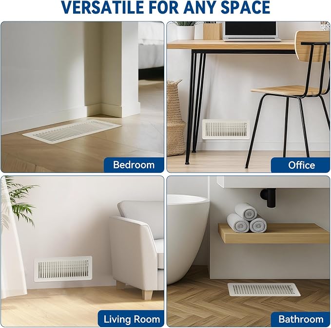 4" x 10" Floor Register Vent Covers 4-Pack, Cream White - Image 7