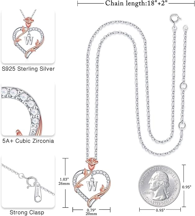 Iefil Valentines Day Gifts for Her - 925 Sterling Silver Heart Initial Necklace, Anniversary Birthday Gifts for Women, Jewelry Gift for Wife Girlfriend