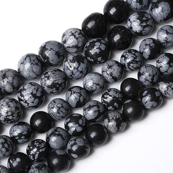 4mm 90pcs Natural Snowflake Obsidian Beads Round Loose Stone Energy Healing Gemstone Beads for Jewelry Making DIY Bracelet Necklace for Jewelry Making (Snowflake Obsidian, 4mm)