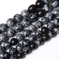 120PCS 6mm Natural Snowflake Obsidian Beads Round Loose Stone Energy Healing Gemstone Beads for Jewelry Making DIY Bracelet Necklace for Jewelry Making 32" 2 Strands