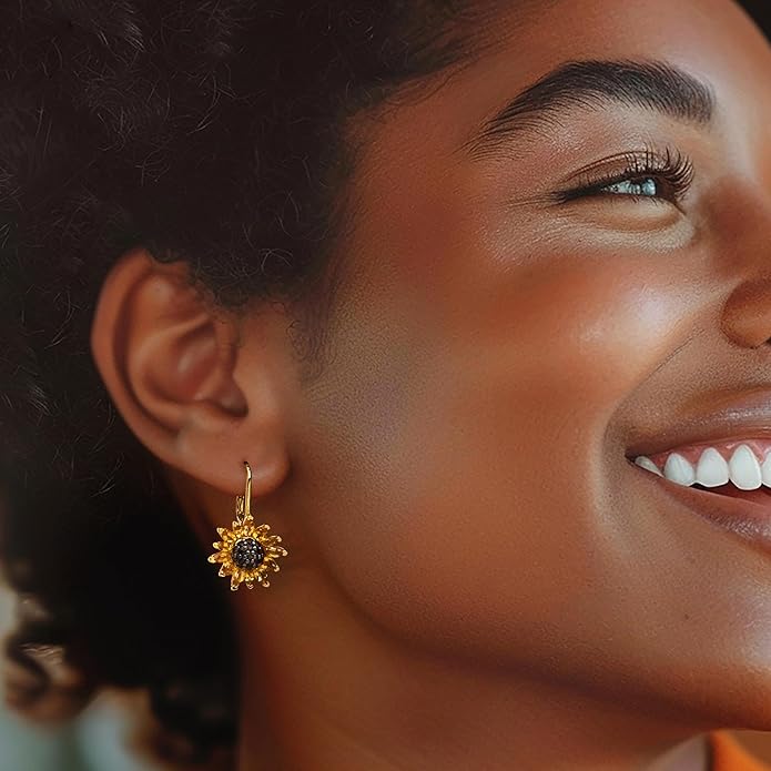 Ross-Simons 3.50 ct. t.w. Citrine and .80 ct. t.w. Smoky Quartz Sunflower Drop Earrings in 18kt Gold Over Sterling