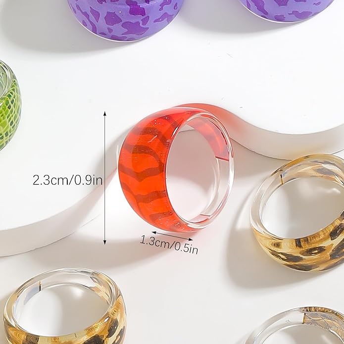 Colorful Acrylic Resin Knuckle Rings Set for Women, Chunky Leopard Print Candy-Colored Stackable Rings, Trendy Translucent Statement Ring for Everyday Party Wear Bulk Assortment