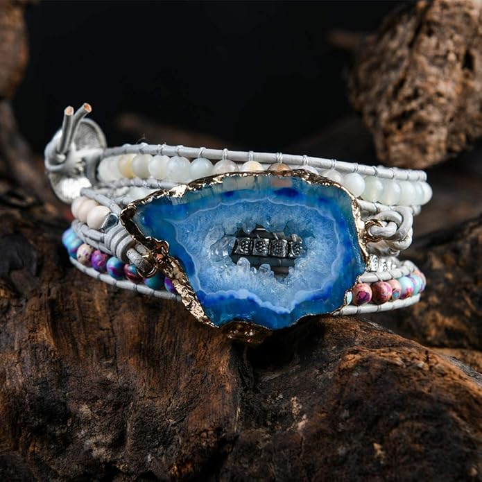 YGLINE Boho Handmade Wrap Leather Tube Crystal Stone Bracelet for Women