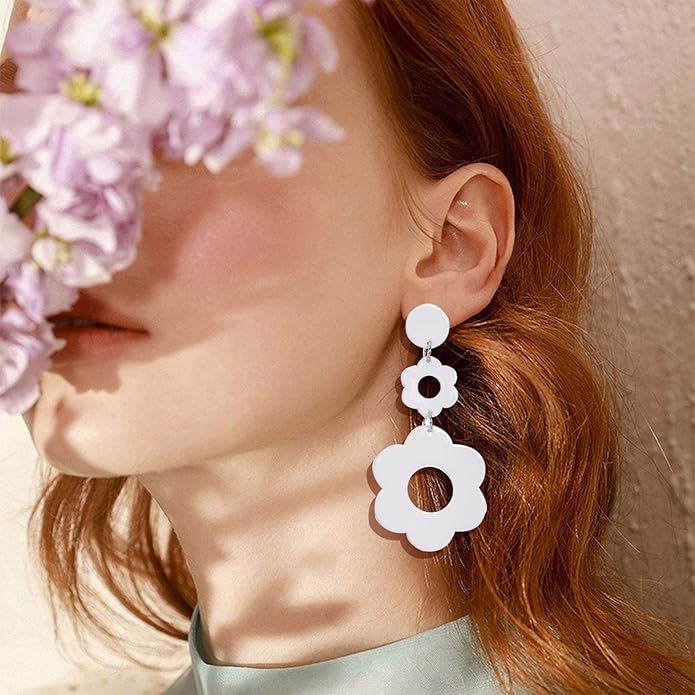 70s Earrings Retro White Acrylic Hoop Earrings 70s Accessories for Women 70s Jewelry Disco Outfits for Women