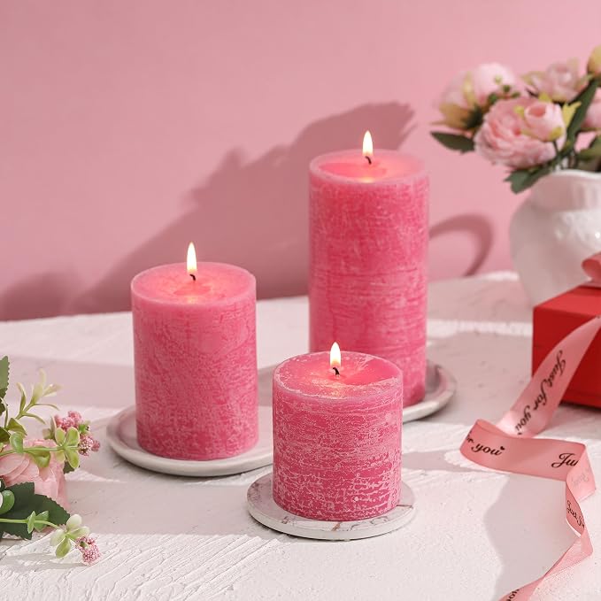 3x6 Inch Pink Pillar Candles Set of 3 - Image 3
