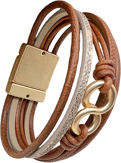 Leather Bracelet for Women Black Wrap Bangle Gold Infinity Bow-knot Bead Heart Bracelet Chunky Layered Bracelets for Women Trendy