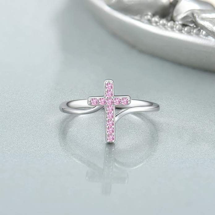STARCHENIE 925 Sterling Silver Cross Ring for Women Size 5-10