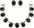 BriLove Victorian Style Statement Necklace Pierced Earrings Jewelry Set for Women Crystal Floral Cameo Inspired Oval Jewellery for Party Prom